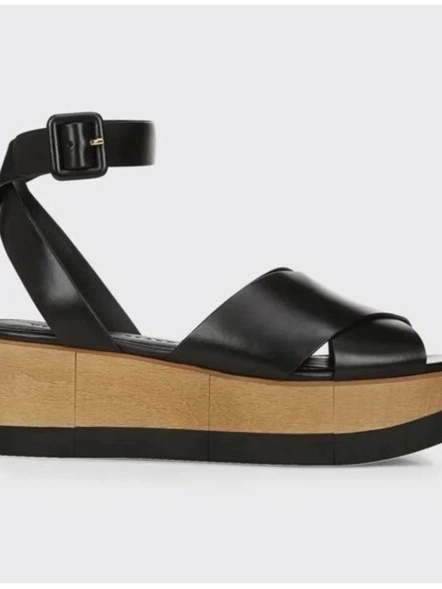 Veronica Beard Wynie Platform Sandals Black Leather Size 8m New Without Box